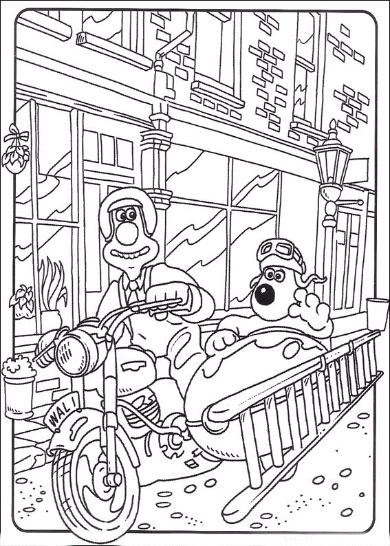 coloriage wallace et gromit en moto side car